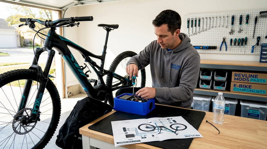 Mechanic upgrading electric bike hardware in garage