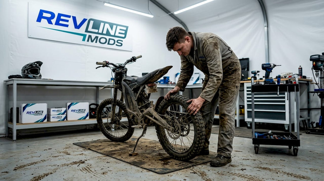 Mechanic tuning off-road bike in garage