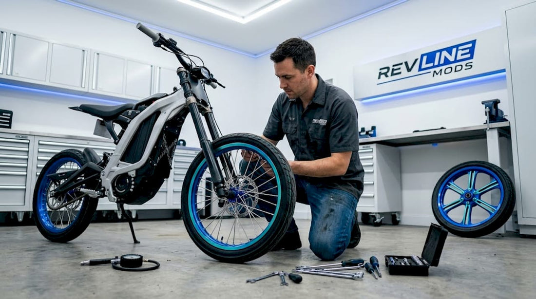 Technician inspecting custom electric wheels