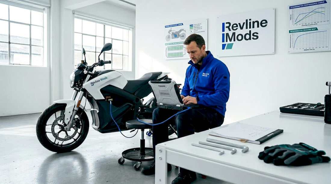 Tuning electric motorcycle in home garage