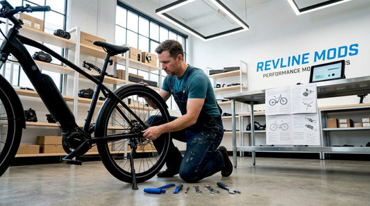 Technician inspecting electric bike in garage