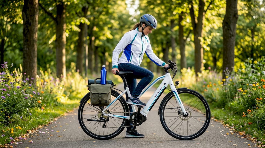 Commuter adjusting seat on city electric bike