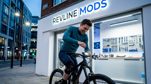 Cyclist installing a new bike light outdoors