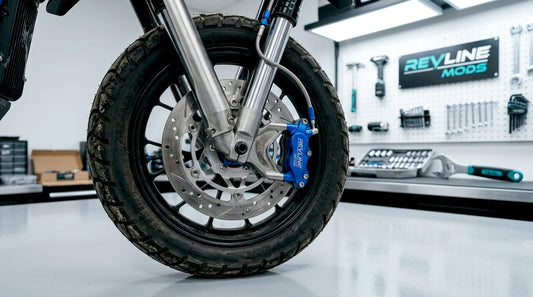 Detailed view of upgraded e-moto front brake assembly